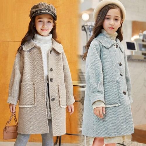 Young Girls Long Parkas Wool Coats Winter 2021 Blue Kids Girls Clothes Children Jacket Outfits Outwear for 6 8 9 10 11 12 Years