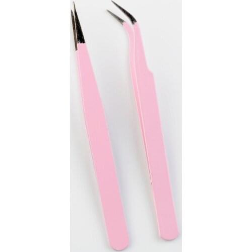 1Pc Stainless Steel Straight/Bend Tweezer Curved Nippers Pink Professional Nail Art Tools Kit Anti-Static For Eyelash Extensions