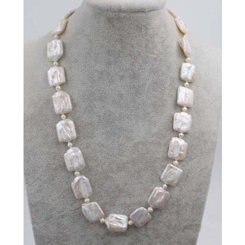 Freshwater pearl white reborn keshi oblong necklace nearr round 21" nature beads FPPJ wholesale
