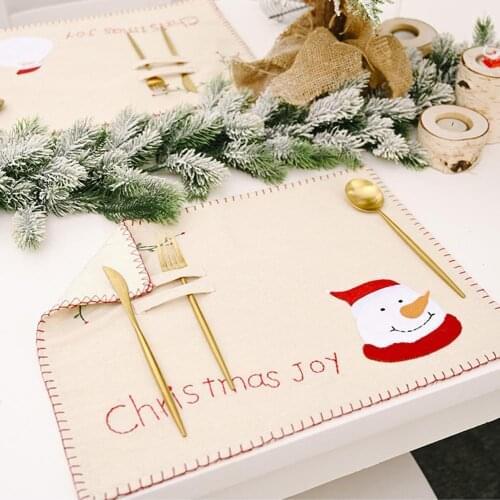 Snowman Santa Claus Christmas Embroidery Rectangle Table Mat Placemat Coaster
