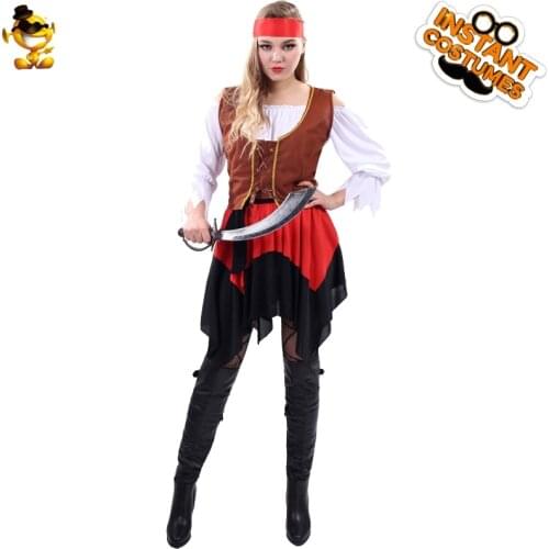 QLQ Pirate Girls Costumes Halloween Party Dress Up Womens Pirate Costumes Cosplay Cool Pirate Sets For Adult
