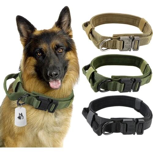 For German Shepard Small Large Dog Adjustable Tactical Dog Collar with Control Handle Walking Training Pet Dog Collar Leash