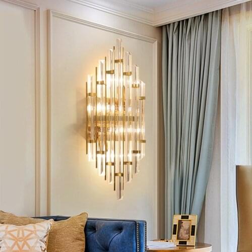 Luxury American Crystal Simple Wall Lamp Living Room Bedroom Bedside Aisle Led Background Light