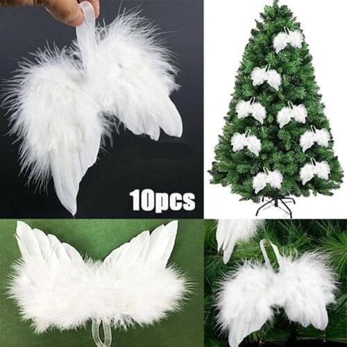 10Pcs White Feather Wing Angel Christmas Tree Decoration Hanging Ornament Home/Party/Wedding Ornaments