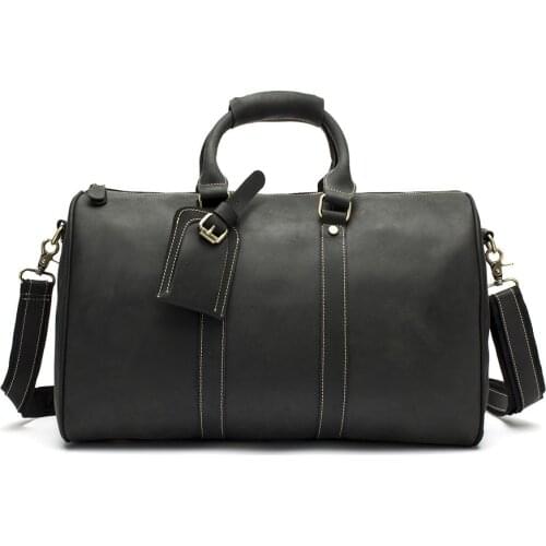 Vintage Genuine Leather Men Travel Duffel Large Capacity Cow Leather Unisex Luggage Handbag Single Shoulder Bag Coffee
