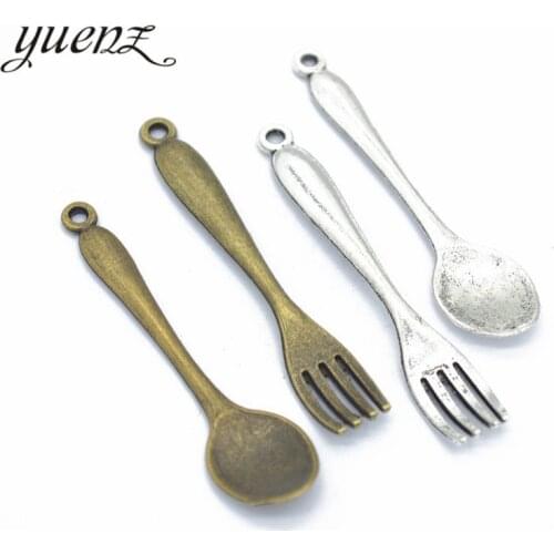 YuenZ 10pcs 2 colour Alloy Metal Antique Sliver fork Spoon Charm Jewelry Making DIY Handmade Craft J154