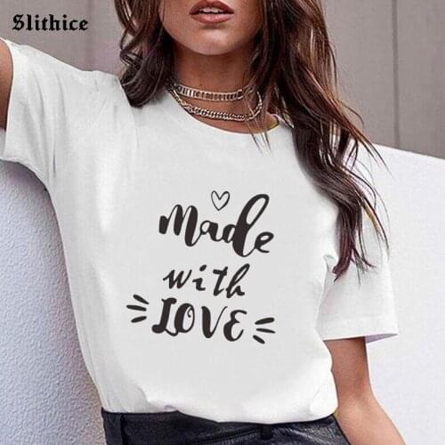 Made with LOVE Vintage Graphic t-shirt Women shirts Casual Aesthetic ropa mujer Women T-shirts Tee clothes