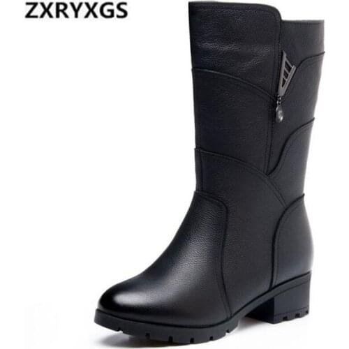 Large Size Autumn / Winter Shoes Fashion Boots Women Boots Rhinestone Cowhide Leather Boots Black Shoes Comfort Warm Snow Boots