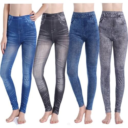 Jeans Womens Imitation Jeans Leggings Slim Elastic Pencil Pants Casual Tights 2020 Spring New Fashion Holes Retro Denim Pants