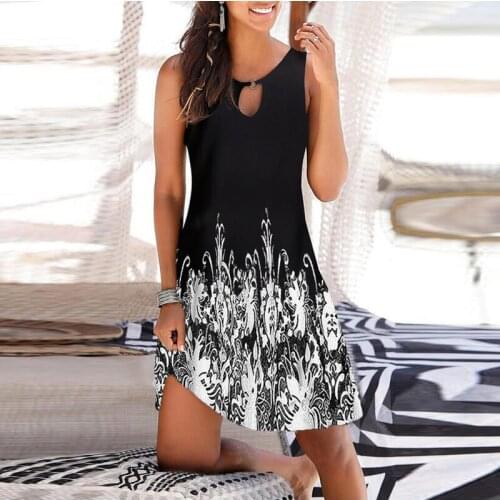 5XL Sexy Floral Print Vacation Tank Dresses Spring V Neck A-Line Party Dress Women Elegant Sleeveless Summer Beach Dress Vestido