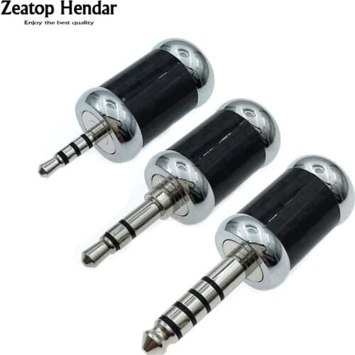 1Pcs Rhodium Plated Copper 2.5mm 4 Pole / 3.5mm 3 Pole / 4.4mm Balanced Male Audio Plug Carbon Fiber 8mm Tailed Hole Connector