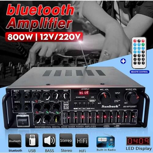 2 Channel Home Bluetooth Amplifiers Home Car Audio Stereo Subwoofer Amplifier Power Audio Amplifier Audio USB SD With Remote