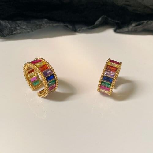 925 Sterling Silver Mixed Color Zircon Open Rings For Women Etrendy Delicate New Jewelry Fashion Designer Adjustable Ring bijoux