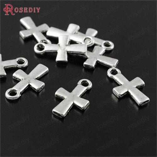 30027)100PCS 14x8.5MM Antique Style Zinc Alloy Small Cross Charm Pendants Diy Jewelry Findings Accessories Wholesale