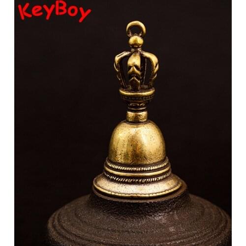 Antique Brass Tibetan Buddhist Vajra Bell Key Chain Rings Pendants Jewelry Copper Pestle Hand-cranked Bells Keychains Hangings
