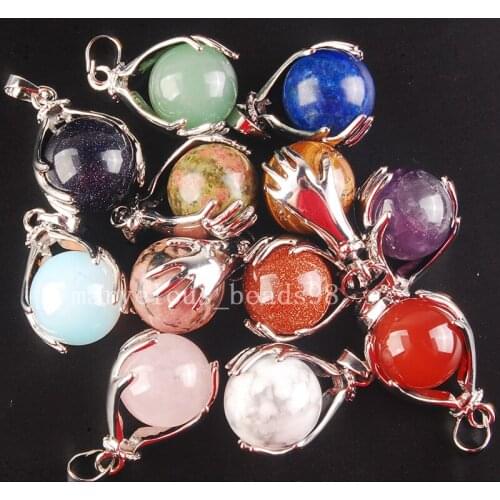 Free Shipping 28x50mm Fashion Jewelry Zinc Alloy Multicolor Jasp Hand Round Men Women Pendant Necklace Wholesale 12pcs MC4094