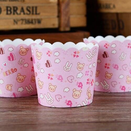 Free shipping small pink rabbit cupcake case paper cake cups liners cupcakes boxes holder birthday party supplies