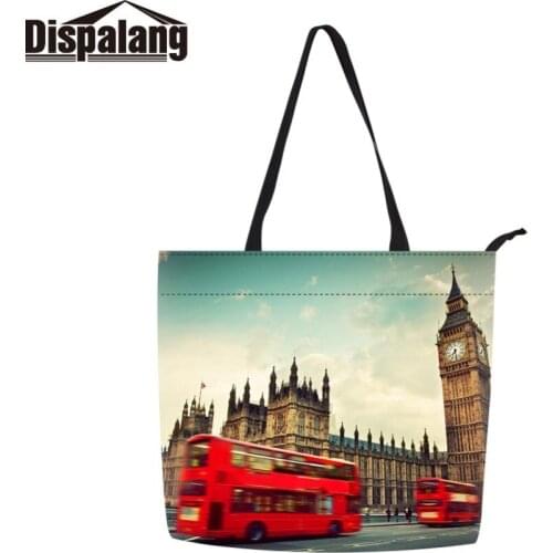 Dispalang Grocery Bags Big Canvas Tote Pouch Scenery Printed Fabric Cotton Cloth Reusable Handbags Shopping Carrier for Lady