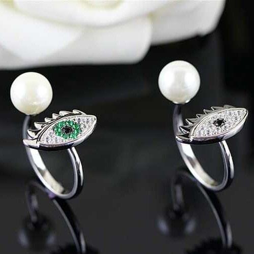 Designer Fashion 925 Sterling Silver Jewelry 3A Cubic Zirconia Evil Eye Adjustable Ring