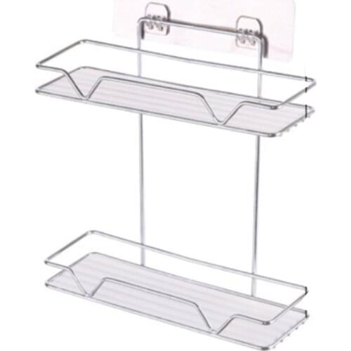 Double Layer Bathroom Organizer Stainless Steel Storage Shelf Kitchen Bathroom Toilet Wall Hanging Cosmetic Multifunction Storag