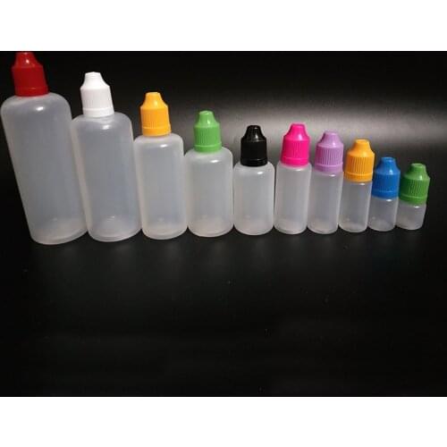 200pcs PE E liquid Dropper Bottles 3ml 5ml 10ml 15ml 30ml 50ml 60ml 100ml 120ml Plastic Bottles With ChildProof Cap for Nail Gel