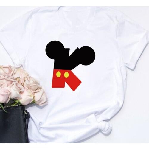 Mickey Minnie Mouse T Shirt Summer Short Sleeve Casual White Tshirts Disney T Shirts Alphabet ABC Print Women Clothes Plus Size