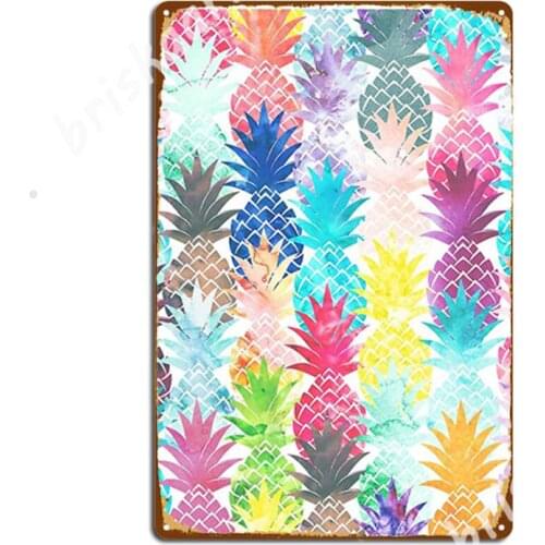 Hawaiian Pineapple Pattern Tropical Watercolor Metal Signs Wall Decor Home Wall Mural Designing Tin sign Posters