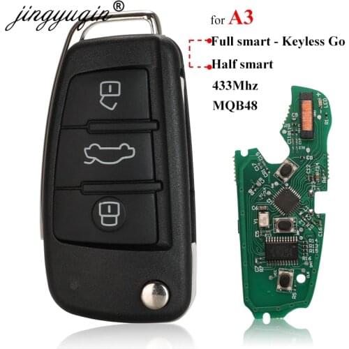 Jingyuqin for Audi A3 S3 MQB KeylessGo / Semi Intelligent Remote Key 3 Button Folding Flip Smart Car Key Fob 433Mhz