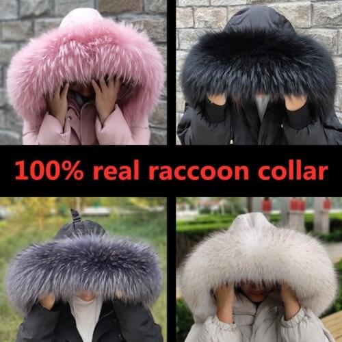 Jkp 100% real raccoon collar womens natural fur collar real fur shawl oversize raccoon fur collar fur scarf