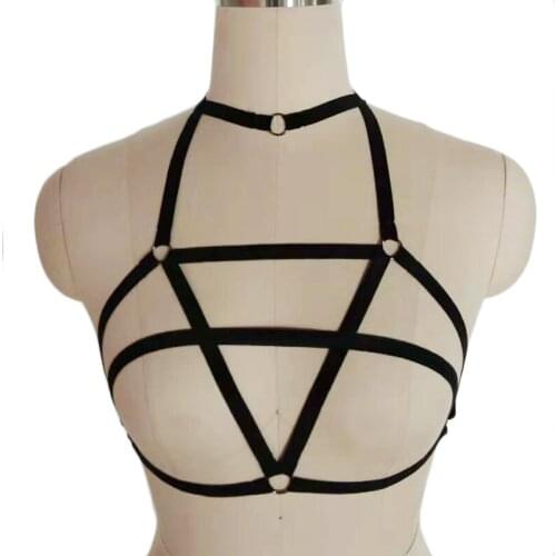 JLX.HARNESS Neck Ring Body Cage Bra Black Bondage Open Chest Bra Women Sexy Lingerie Goth Rave Adjustable Body Harness Belt