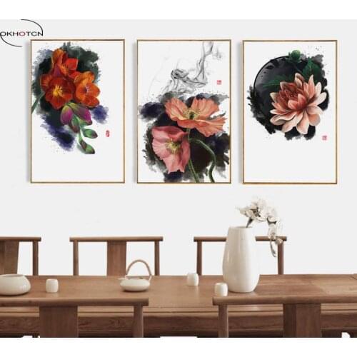 Chinese Ink Floral Abstract Decorative Painting Nordic Posters Prints Unframed Wall Art Pictures for Bathroom Home Decor