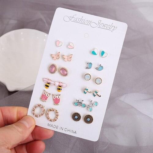 Fashion flower set earrings student pearl earrings Japanese and Korean couple gift ear jewelry