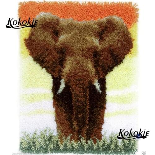 Elephant latch hook kit rug canvas printing vloerklee latch hook crochet tapis 3d carpet embroidery accessories tapestry kits