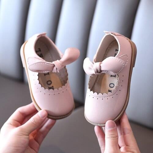 New Girls Leather Shoes Autumn Casual Kids Sneakers Black Pink White Bow Childrens Flats Baby Shoes Toddler Footwear Size 21-30