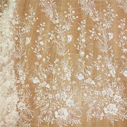 Lace Fabric By Yard Ivory Tulle Floral Embroidery Exquisite Bridal Lace Wedding Dress 51" Wide Gorgeous