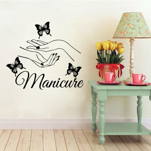 Beauty Nail Salon Wall Sticker Vinyl Art Manicure Wall Decals Butterfly Hand Room Wall Ornament Fashion Shop Window Murals Y366