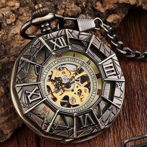 Hollow Roman Numerals Mechanical Pocket Watch Antique Spider Engraved Steampunk Necklace Fob Unisex Mens Vintage Pendent Watch