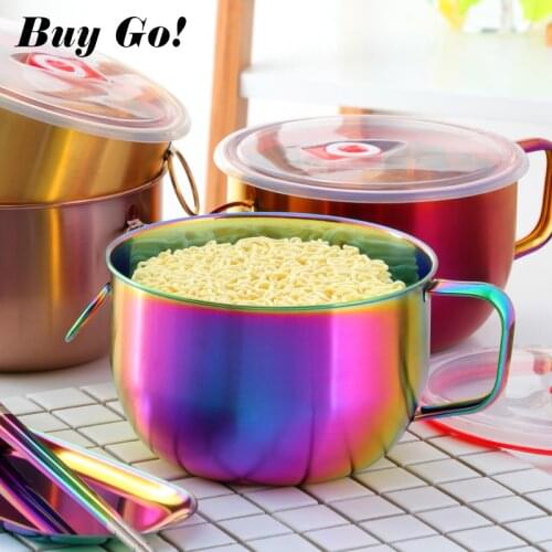 New Chinese 304 Stainless Steel Instant Noodle Bowl With Lid Handle Induction Cooker Heating Food Container Salad Soup Rice Bowl