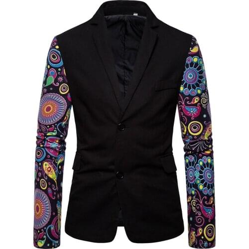 Men Printed Casual Two Button Jacket Blazer Men Slim Blaze Large Size
