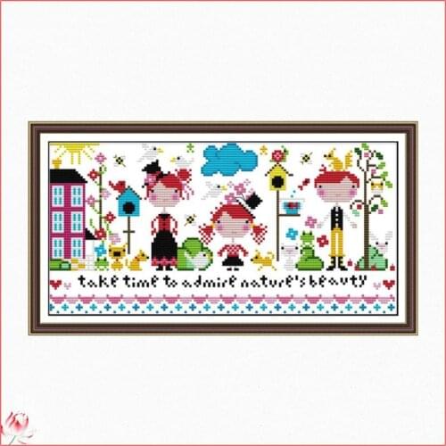 Happy Family Pattern Cross Stitch Kit Counted And Stamped 14CT 11CT Cartoon Characters Home Decor Needlework Embroidery Craft