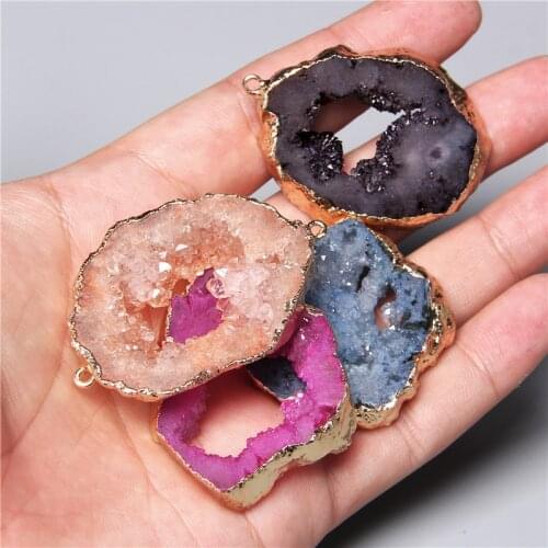 2pcs Natural Irregular Crystal Pendant Druzy Gems Quartz Jewelry Making Necklace Bracelet Earring Connector Pendant Accessories