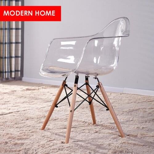 Transparent Clear Acrylic Modern design Dining Armchair / Plastic and Wood Dining Chair/ Modern home fashion loft furniture 1PC