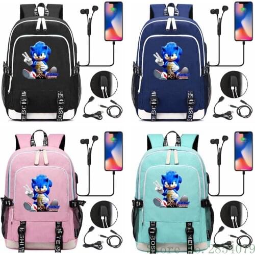 Hot Anime Sonic USB Laptop Backpack Fashion Men Women Outdoor Travel Shoulder Bags Student Schoolbag Bookbag Gift