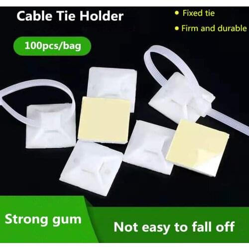 100pcs Self Adhesive Stick-on Mounts for Cable Ties / Routing Looms Wire & Cable Base Clamps Clip Adhesive fixed piece