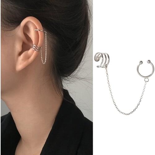 1 Piece Crystal Ear Cuff Clip Chain Tassel Clip On Earrings for women Silver Color Korea Jewelry Femme New Earcuff