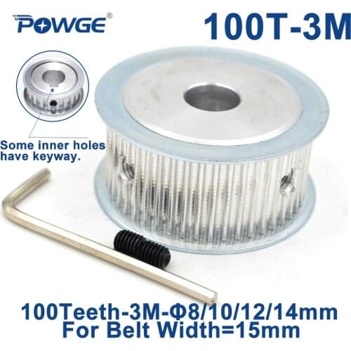 POWGE Arc 100 Teeth HTD 3M Synchronous Timing Pulley Bore 8/12/15/16/19/20mm for Width 15mm HTD3M Timing Belt gear 100T 100Teeth