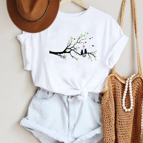 Graphic T Top Female Tshirts Clothes T-Shirt Women Cartoon Cat Love Pet Printing Casual Kawaii Fashion Summer Lady Print Tee