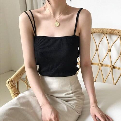 Summer Knitted Strap Strapless Camis Tank Tops For Women Sexy Off Shoulder Knitwear Cropped Tops WDC4678