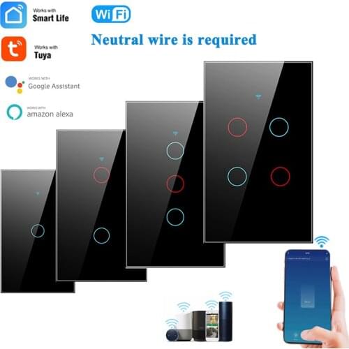 Tuya WiFi Smart Light Switch Touch Sensor Smart Wall Switch Voice Work with Alexa Google Home，1/2/3/4 gang US Brazil Standard