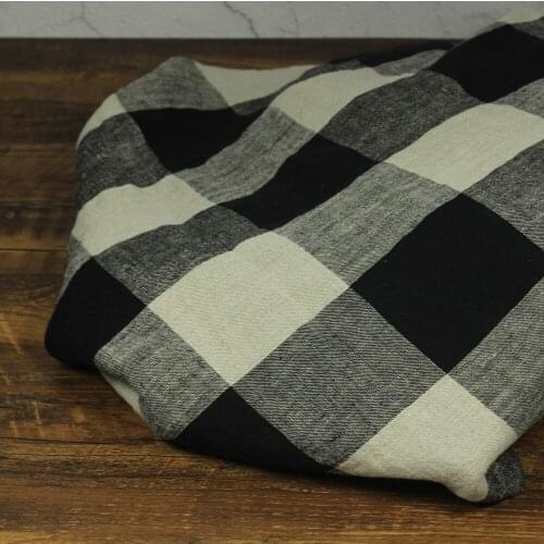 High quality pure flax fabric Yarn dyed weaving tissu High-end classic big black and white grid tissus trousers skirt fabrics